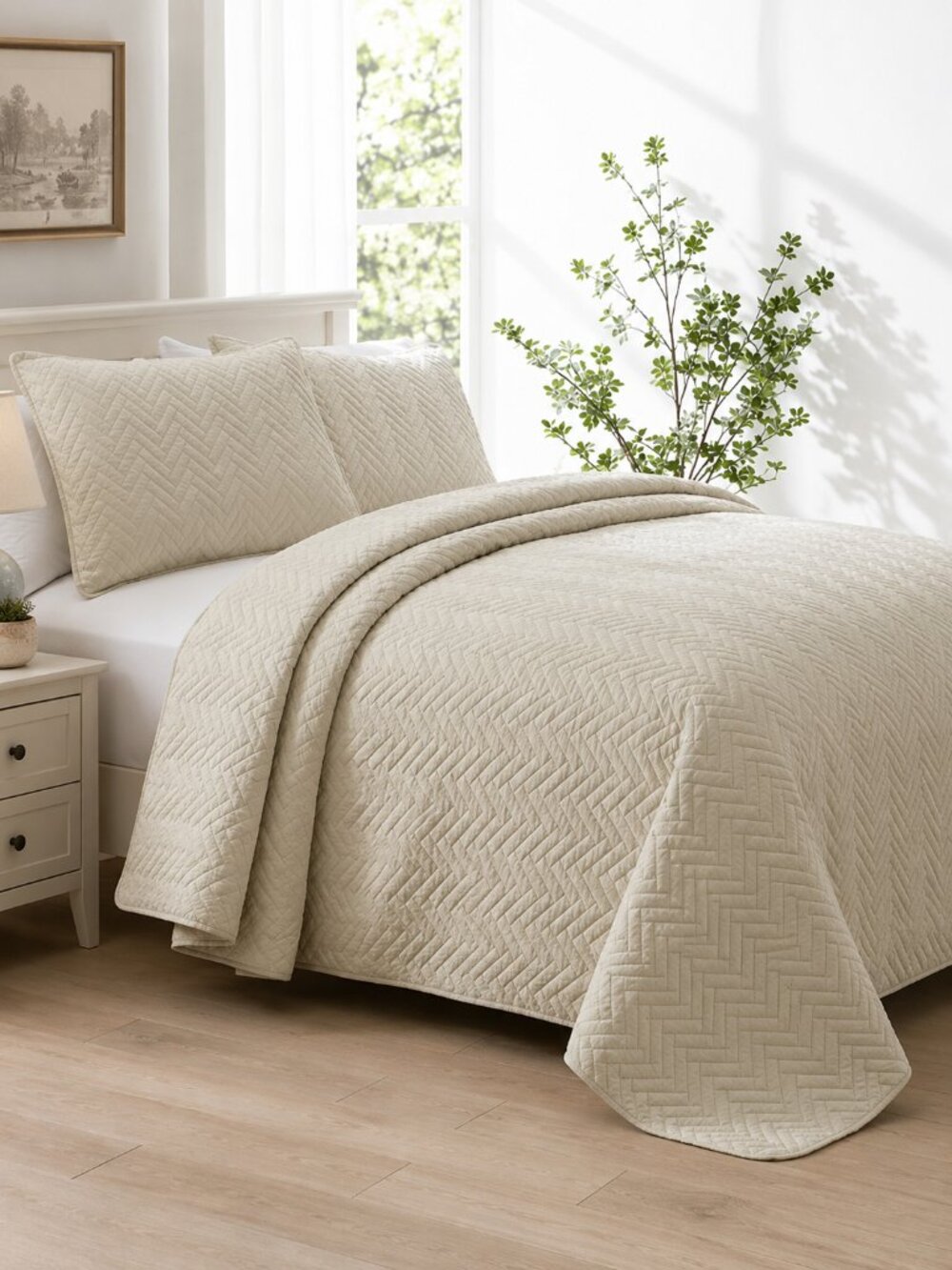 SEMECH King Size Quilt Set | California King | NIB | 3-Piece Set | Beige